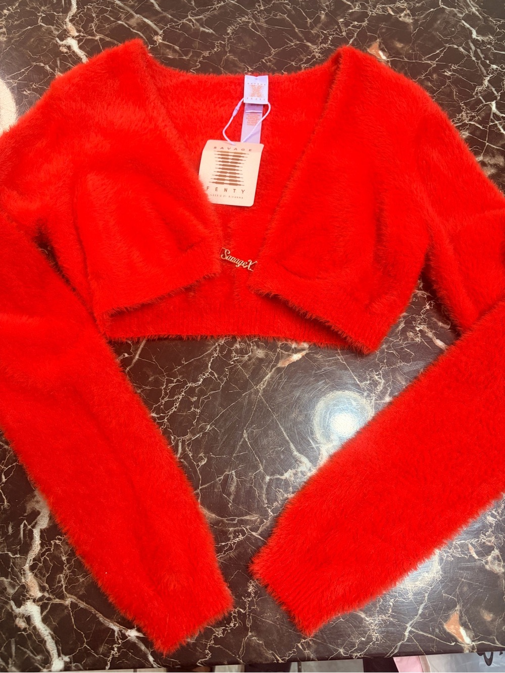 Savage X Fenty Vibrant Red Fuzzy Cropped Cardigan